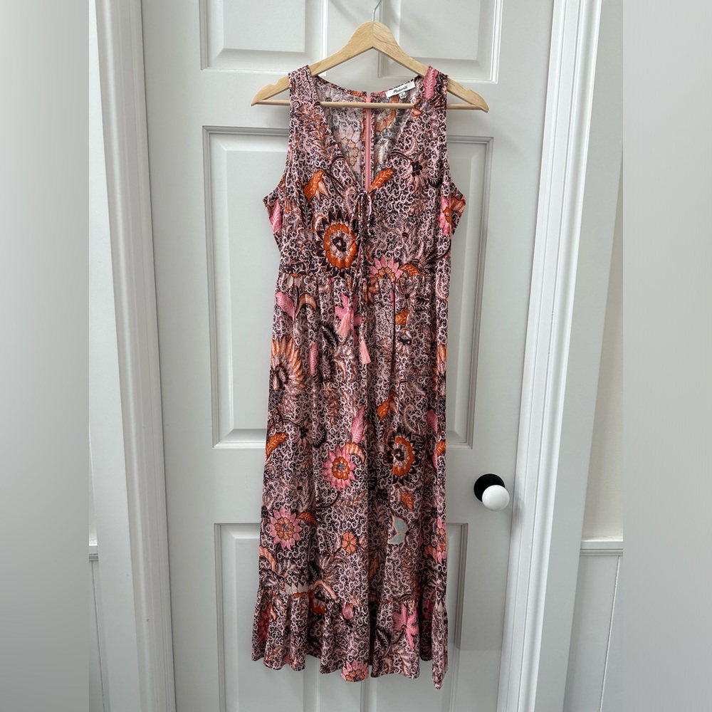 Madewell Lace-up Ruffle Hem Midi Dress in Bali Blooms